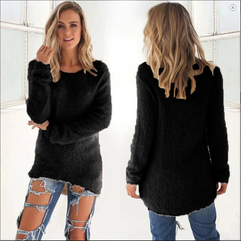 Women Cotton Warm Knitted Sweater Solid Color O Neck Loose Pullover Long Sweater Casual Oversize Blouse Ladies Hipster Clothing