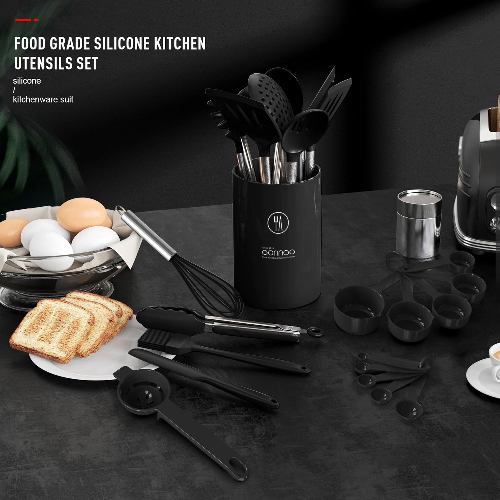 39 PCS Kitchen Utensils Set, Silicone Cooking Utensils Set with Wooden Handle, 446°F Heat Resistant Food Grade Utensil Sets, BPA Free Kitchen Gadgets Tools Set for Nonstick Cookware