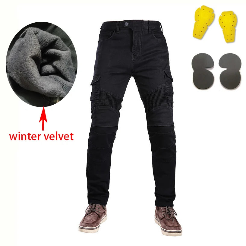Motorcycle Winter Riding Jeans Men's Winter Warm Thick Pants Double Layer Fleece Tactical Cotton Long Trousers Men Pants Trouser