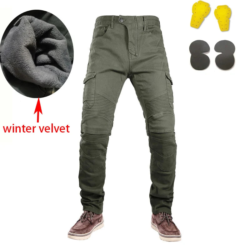 Motorcycle Winter Riding Jeans Men's Winter Warm Thick Pants Double Layer Fleece Tactical Cotton Long Trousers Men Pants Trouser
