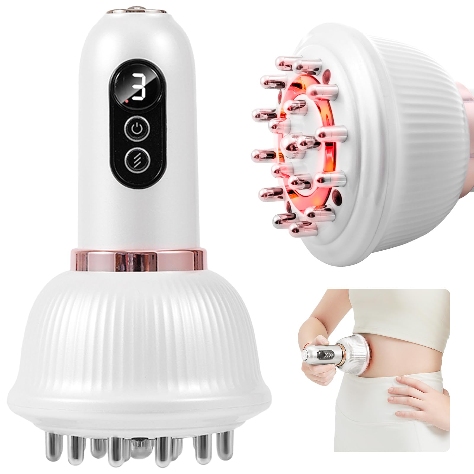 Lymphatic Drainage Massager & Anti Cellulite Massage Tool, Helps Reduce Stretch Marks & Cellulite, for Legs, Arms & Belly, Body Sculpting Machine with Microcurrent & Red-Light & Heat & Vibration