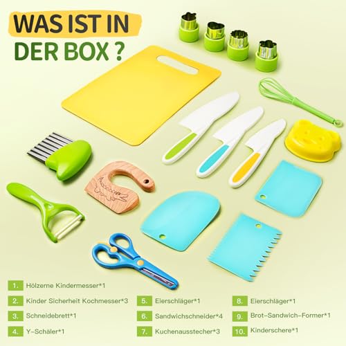 Kindermesser 8-teiliges Holzmesser Set,Montessori Messer für Kindermesser ab 2 Jahren, BPA-frei, kinder sicheres Lernmesser,Geschenkidee für kleine Köche