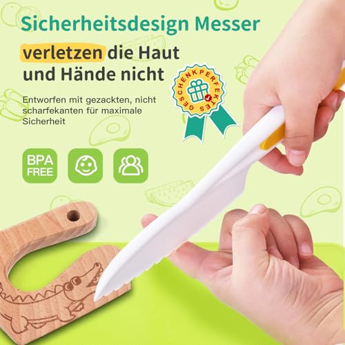 Kindermesser 8-teiliges Holzmesser Set,Montessori Messer für Kindermesser ab 2 Jahren, BPA-frei, kinder sicheres Lernmesser,Geschenkidee für kleine Köche