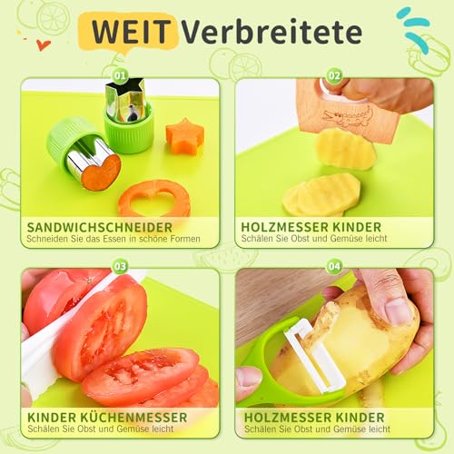 Kindermesser 8-teiliges Holzmesser Set,Montessori Messer für Kindermesser ab 2 Jahren, BPA-frei, kinder sicheres Lernmesser,Geschenkidee für kleine Köche