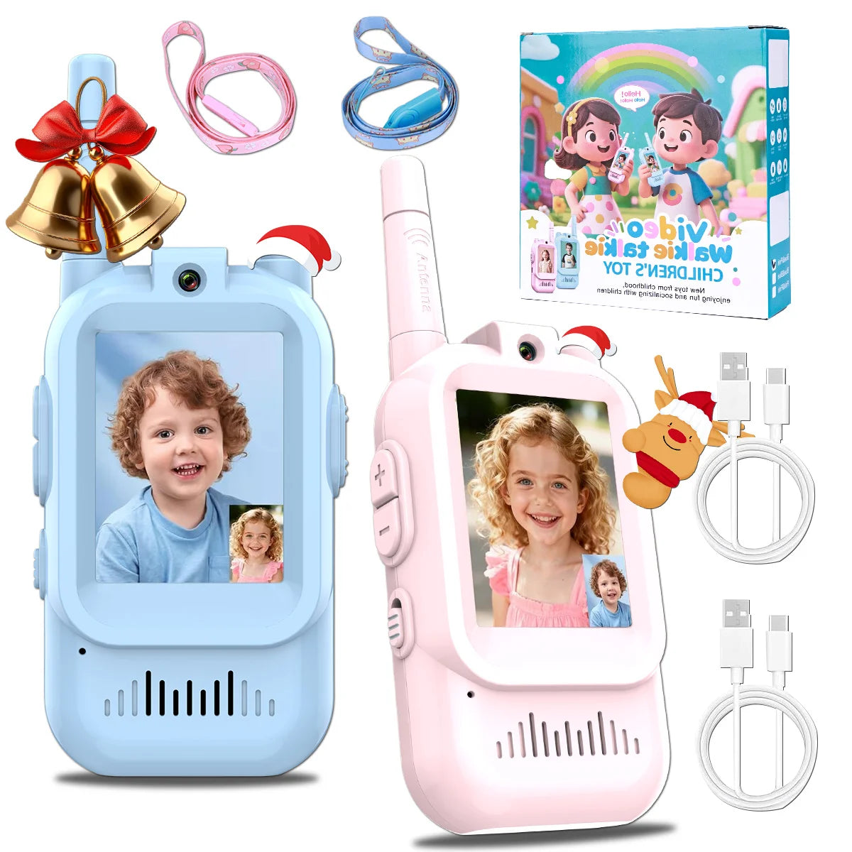 AIRITON Children's Video Walkie Talkies 2 Pack Rechargeable 2-inch High-definition Screen Voice Changer For Kids Gift Boys Girls