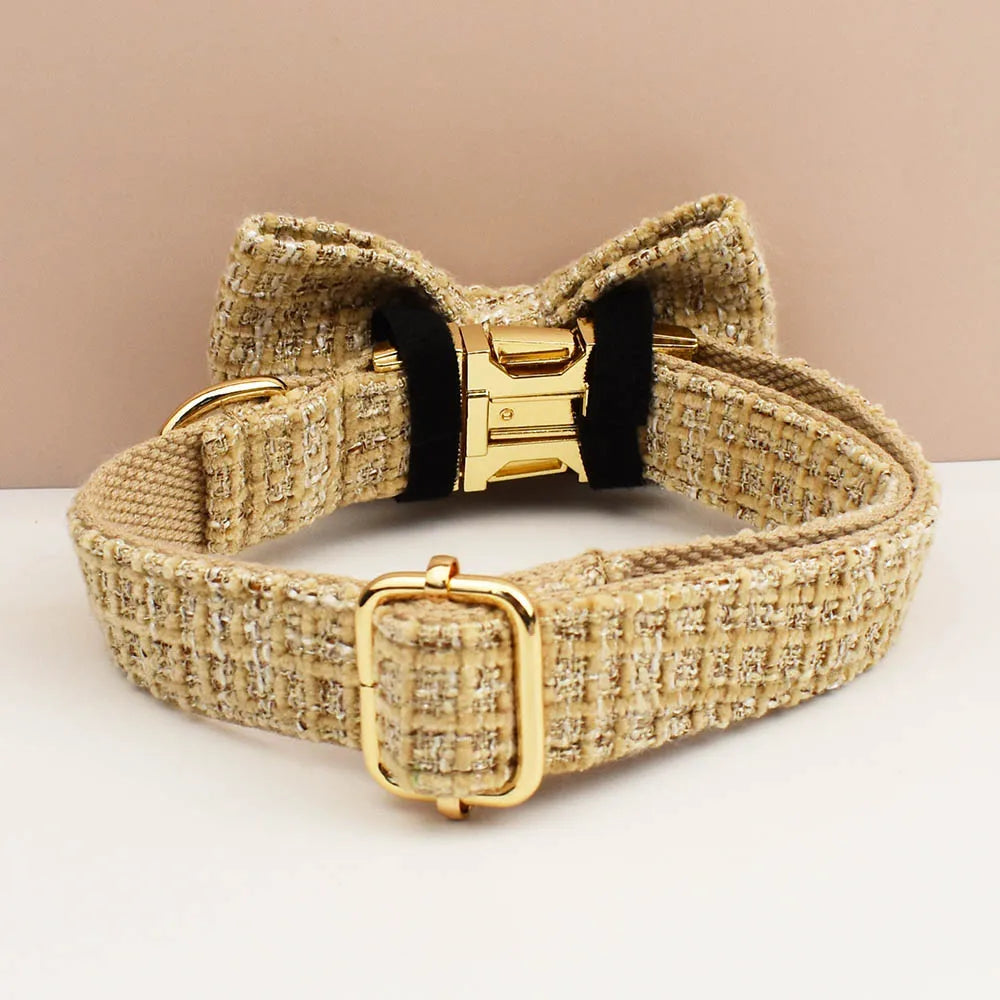 Light Khaki Dog Collar Harness And Leash Set with Custom Engraved Nameplate Personalized Pet Supplies for Dogs