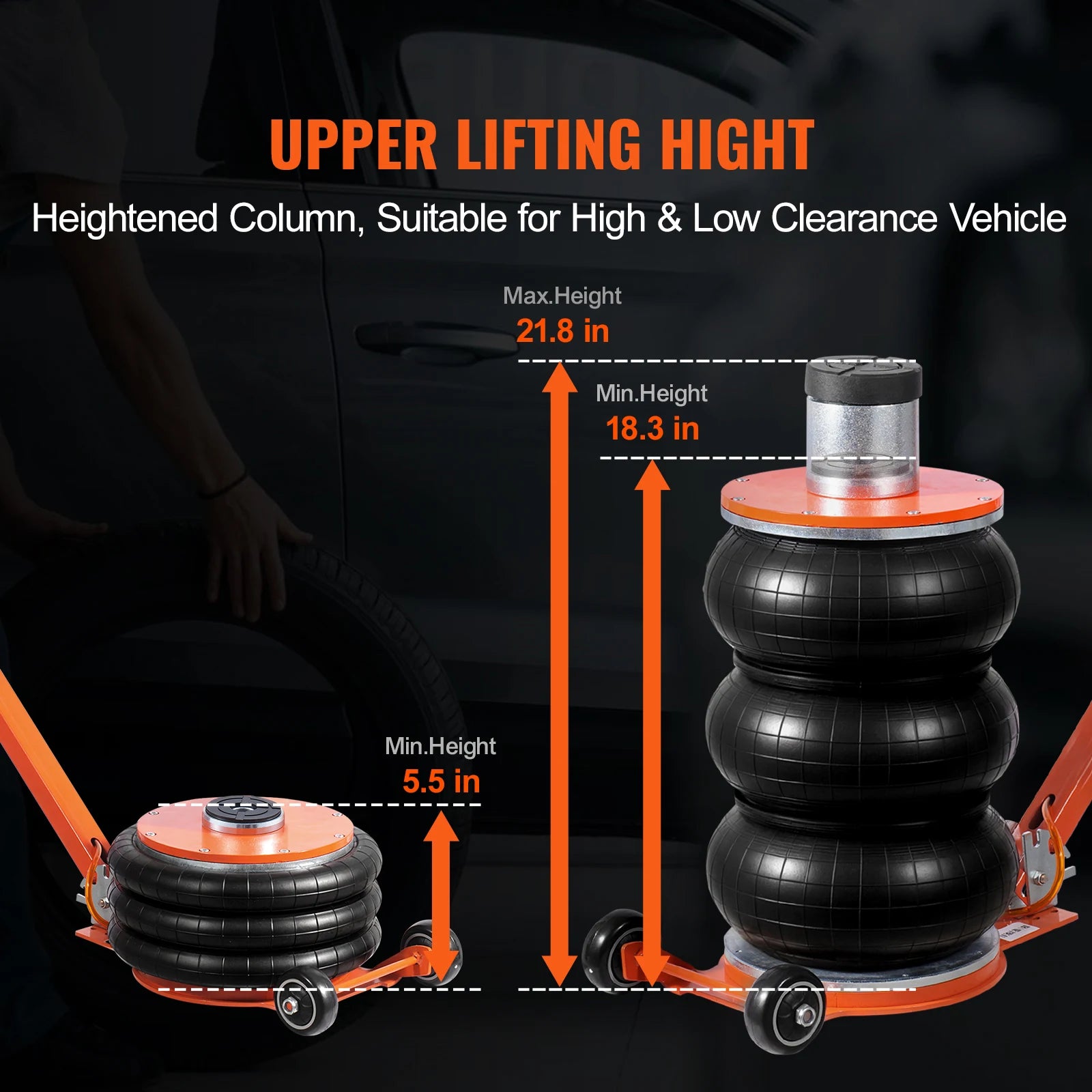 SucceBuy Air Jack 3/5 Ton Pneumatic Lifting Jack with Heightened Column Adjustable Handle Thick Rubber Pad for Sedan SUV Pickup