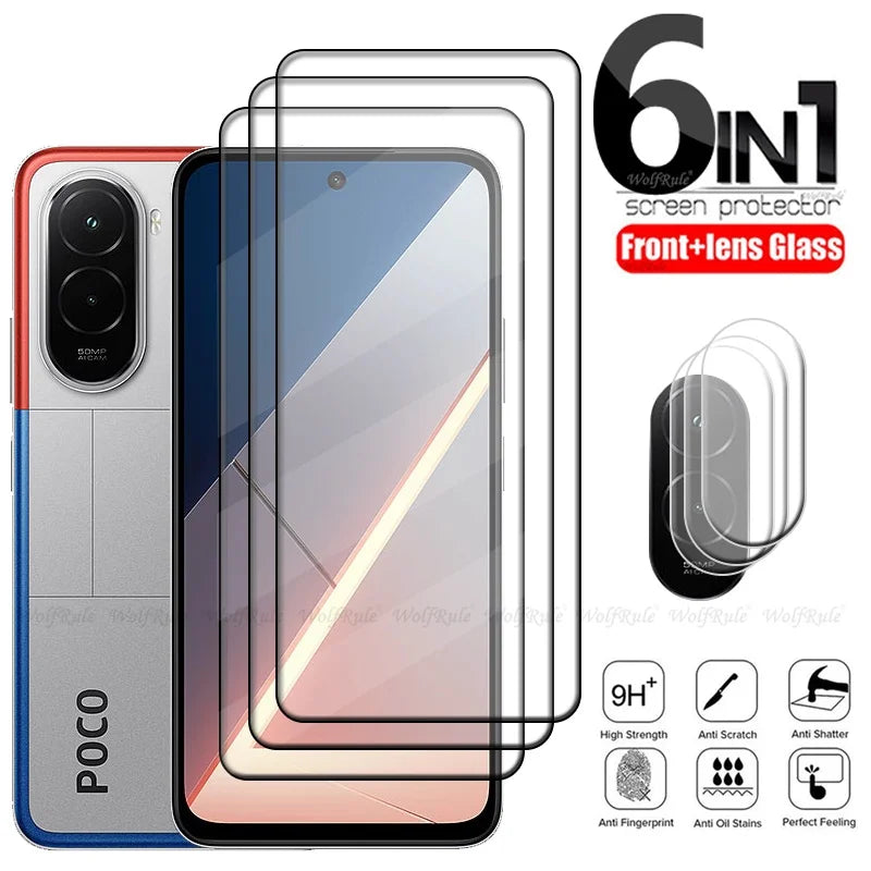 6-in-1 For Poco M7 4G Glass For Xiaomi Poco M7 4G Tempered Glass Protective HD 9H Full Screen Protector Poco M7 4G Lens Glass