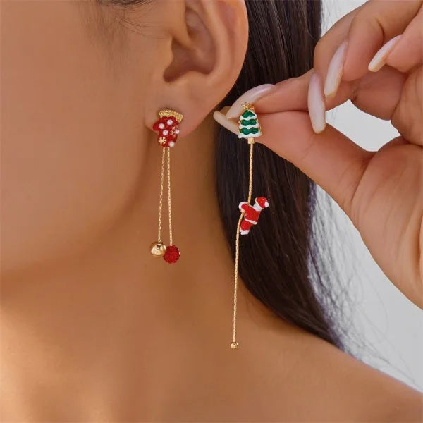 Trendy Christmas Asymmetrical Santa Claus Snowman Snowflake Dangle Earrings for Women Xmas Tree Earring Girls New Year Jewelry