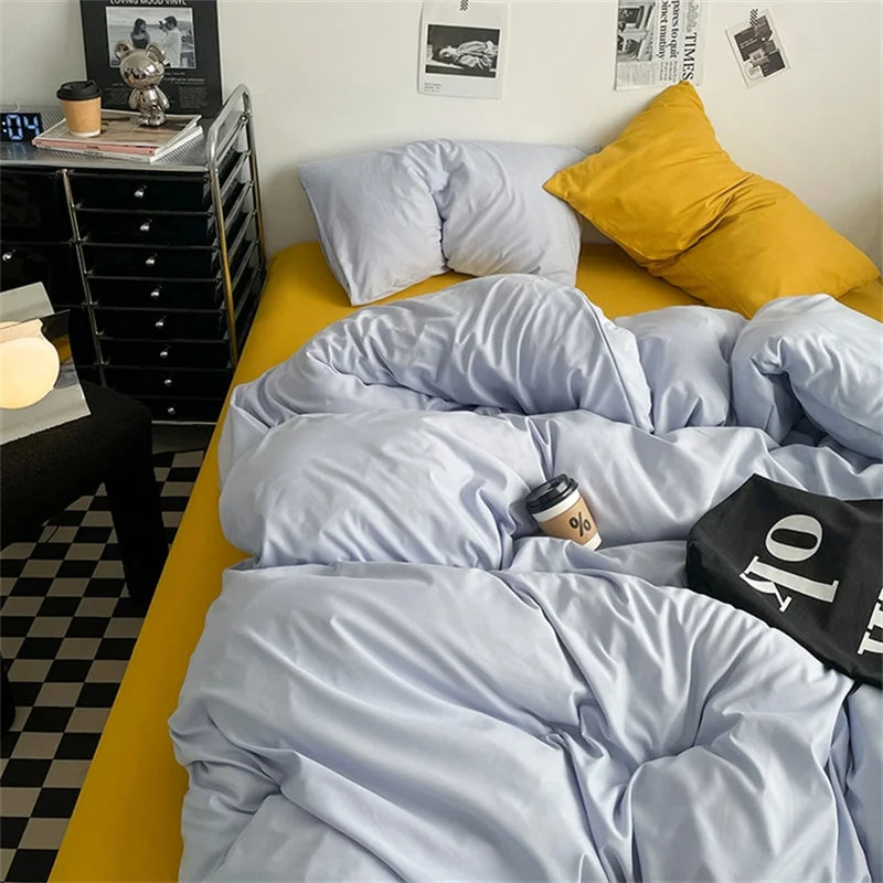 100% Cotton Bed Linen Bedding Set Washed Cotton Four Pieces Bed Sheet Set Comforter Sets Dolid Double Couple Bed Quilt Cover