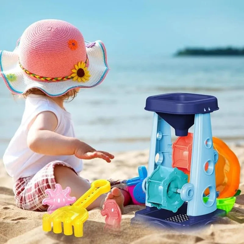 Beach Toy Set for Kids Sand Wheel Sand Bucket Scooter Shovel Rake Sailboat Hourglass Cute Molds Summer Outdoor Sandbox Sand Toys