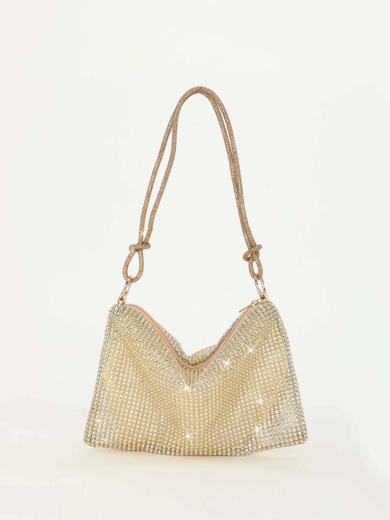 Shiny rhinestone woman handbags underarm crescent evening bag suitable for weddings, parties, and gatherings