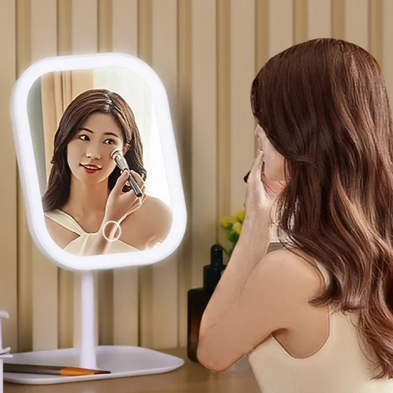 Desktop Vanity Mirror 3 Color Dimmable Light LED Makeup Mirror Light Touching Mirror Women Bedroom Dressing Mirror