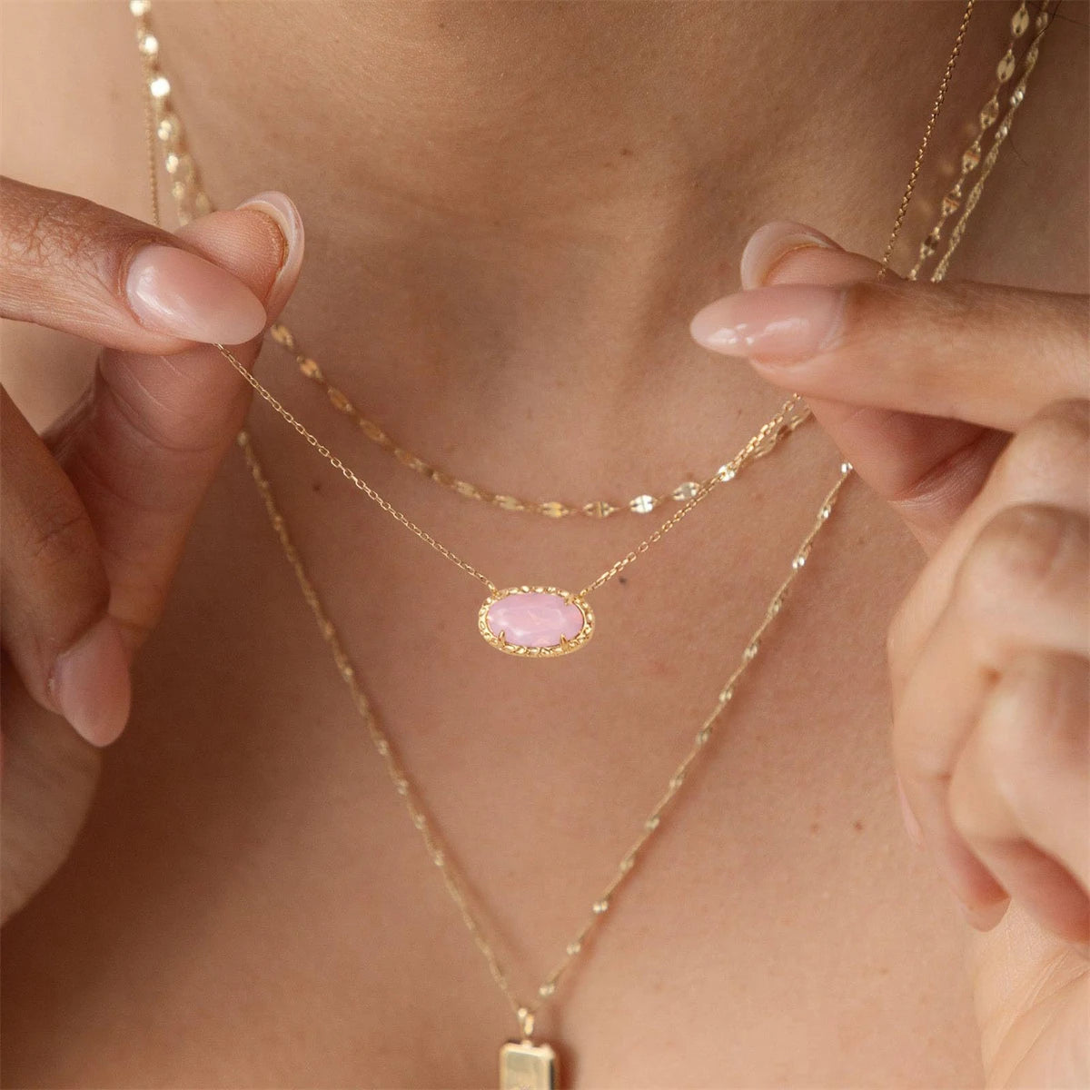 Hot selling necklace, colored zircon, natural stone, bone chain, oval, fashionable, popular, niche, personalized accessory