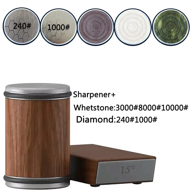 Rolling Knife Sharpener sapele Magnetic Holder Whetstone Sharpening Stone Kit 15 and 20 Degrees Angle Roller Kitchen Accessory
