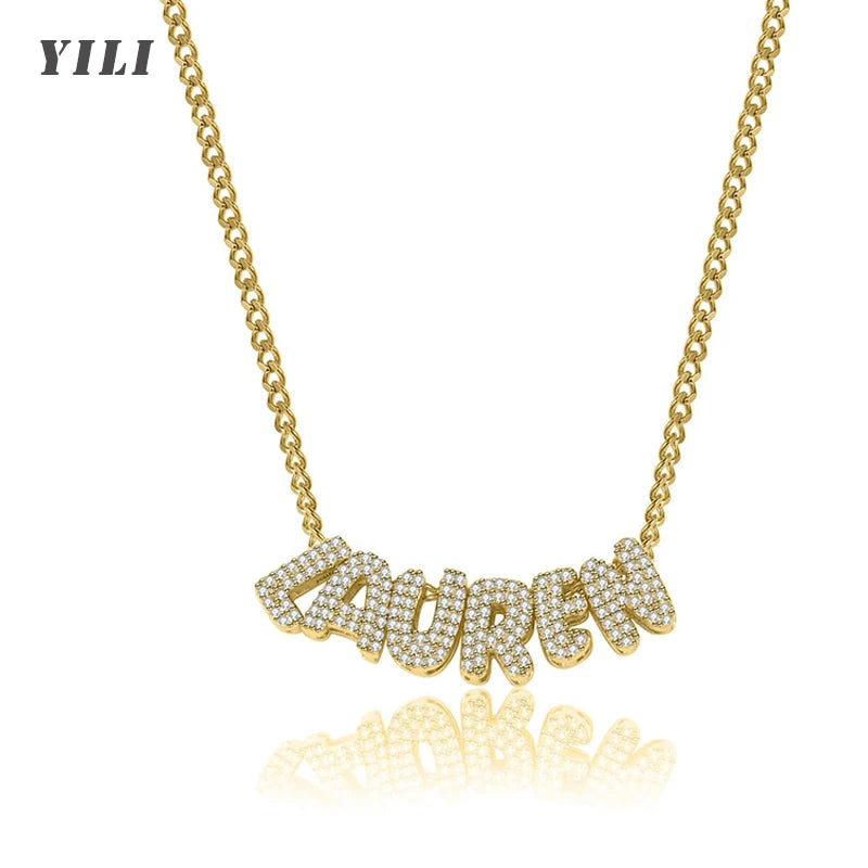 Bubble Letter Necklaces Custom 3D Bubble Letters Balloon Name Necklaces for Women Girls 18K Gold Name Personalized Jewelry Gift