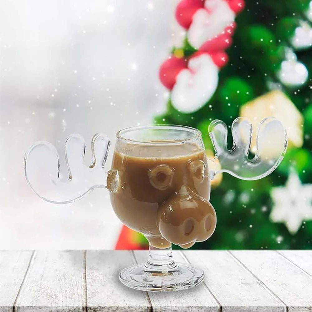 1/2/3PCS Christmas Elk Glass Cup 8Oz Milk Moose Mug Christmas Reindeer Head Beer Water Cup Xmas Holiday Party Drinkware Gifts