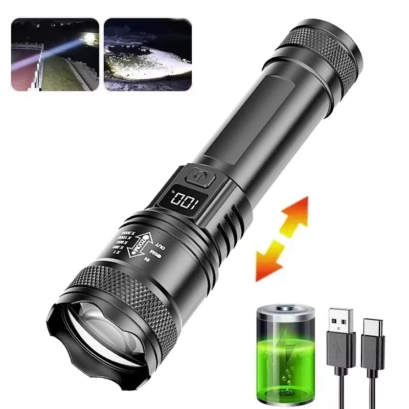 Portable Rechargeable LED Flashlight with Pen Clip Zoomable Waterproof Torch with Side Light Outdoor Camping Emergency Lantern