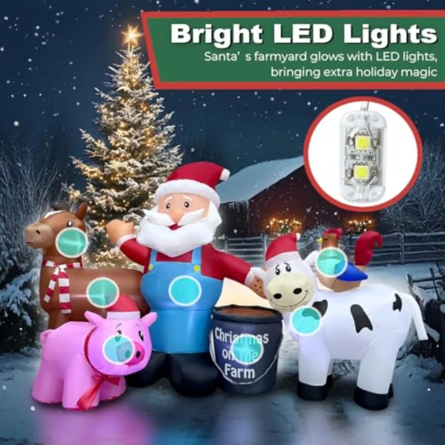 8ft Long Christmas Inflatables Santa Farm Scene Decorations Builtin LED Lighted Blow Up Decoration Home Yard Outdoor Indoor Gar