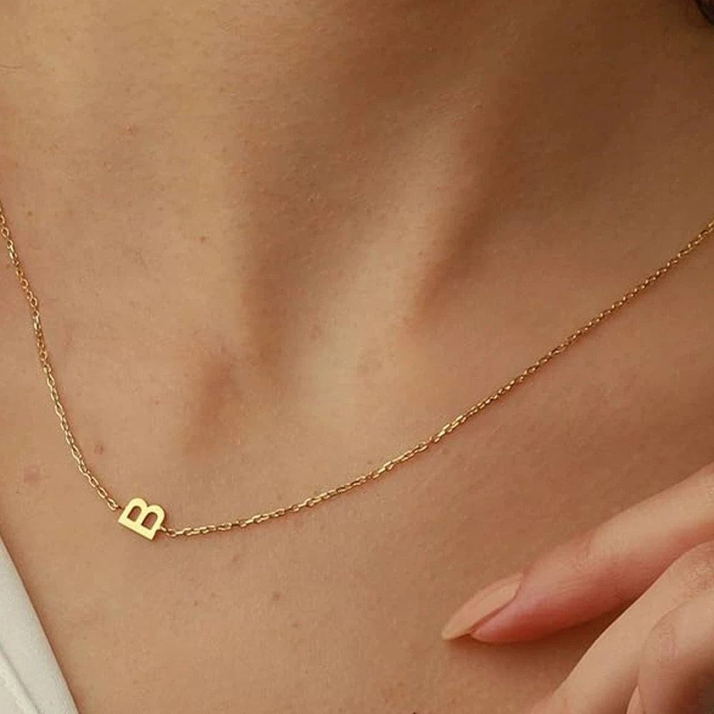 Sideways English Letter Initial Necklace 18K Gold Plated Stainless Steel Necklace Minimalist Initial Pendant Necklace for Women