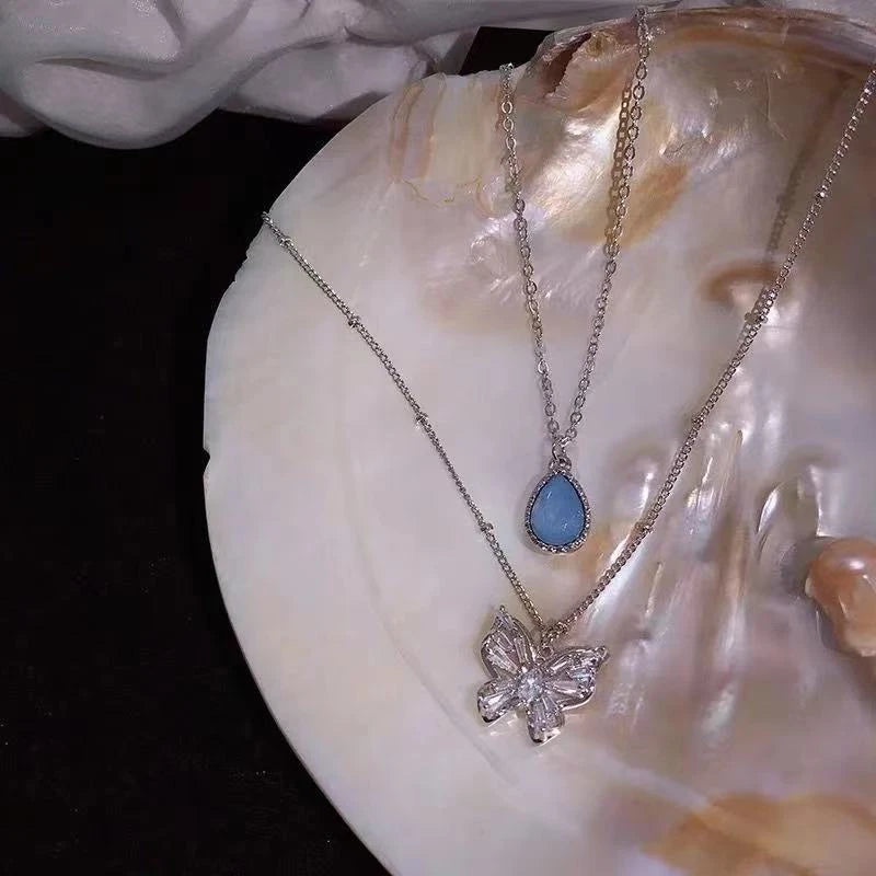 Sparkling Rhinestone Rotatable Snowflake Long Tassel Necklace For Women Crystal Zircon Pearl Cross Choker Girl Christmas Jewelry