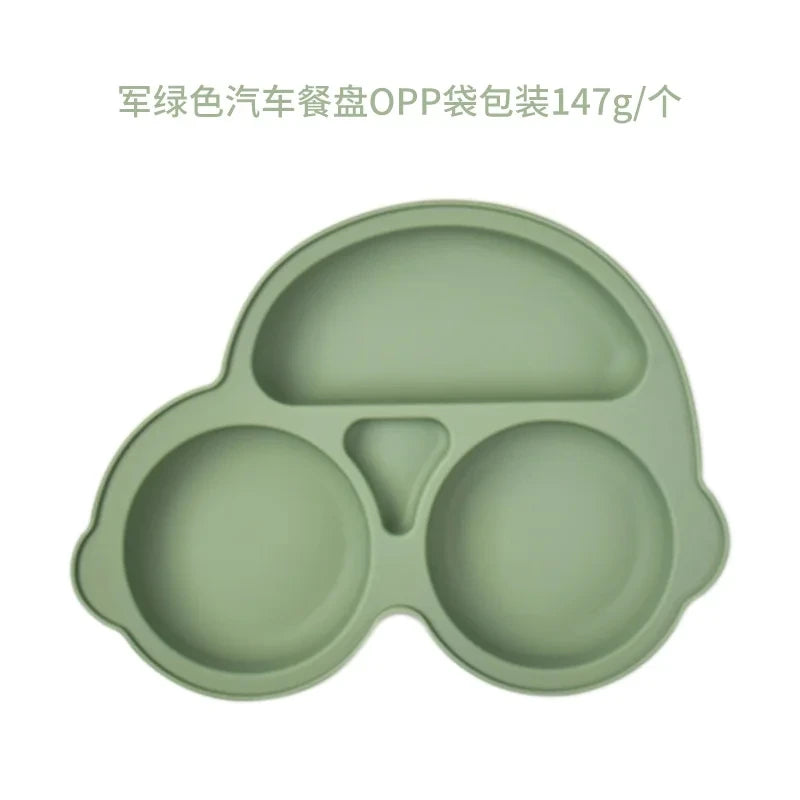 2024New Baby Safe  Silicone Suker Plate Cartoon Children Dishes Feeding Toddler Training Tableware Retro Kids Smile Face Plate