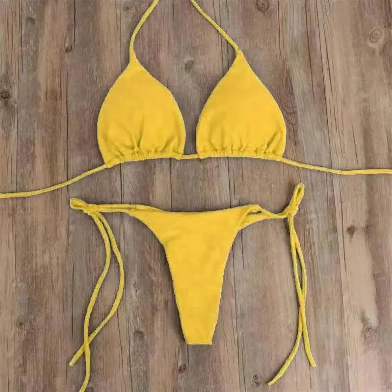 Bikini Sexy Swimsuits Swimwear Swimming Suit for Women Hanging Neck Tie Up Bikini Solid Color Sexy Split Strap Swimsuit Set