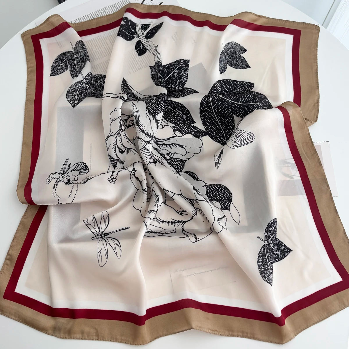 Luxury Floral Print Shawl Square Scarf for Women Soft Satin Wraps Neckerchief Female Hair Bands Ribbon Headband Bandana