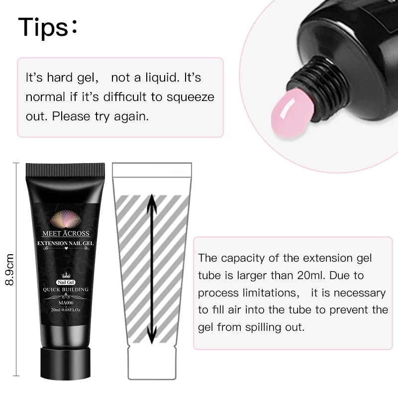 MEET ACROSS 5PCS/SET Extension Gel For Nails Finger Extension Gel Manicure Slip Solution Acrylic Nail Art Varnish DIY Tool