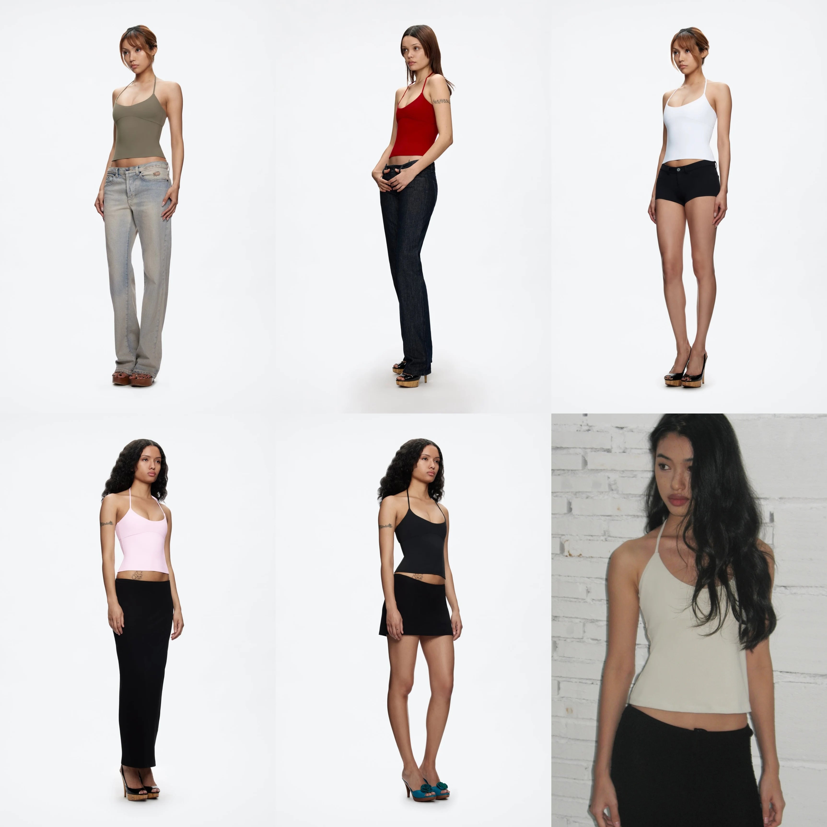 Tank Women's Open-Back Stretchy Camisole Top with Metal Accessories and Self-Tie Shoulder Straps, Low-Neck Sexy Halter Top