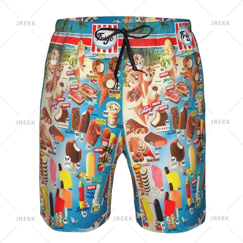 Ice Cream Poster Beach Shorts Men Kids Hot Sale Summer Popsicle Pattern Swimming Trunks Cool Street Oversized Short Pants