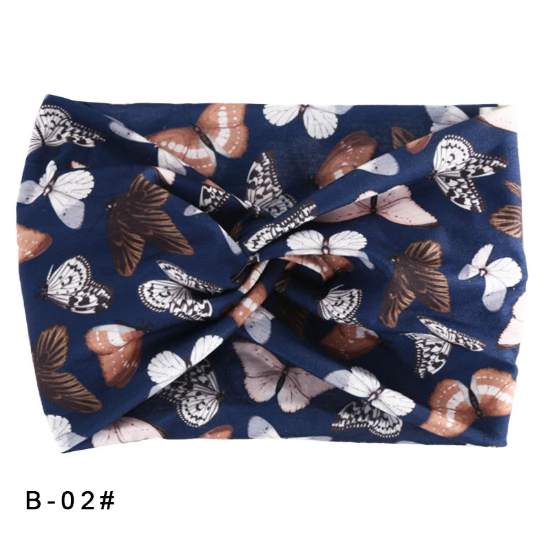 Printed Wide Elastic Headband Pilates Yoga  Running Cycling Hairband Turban Makeup Hair Hoop Makeup Headwrap for Women Girl