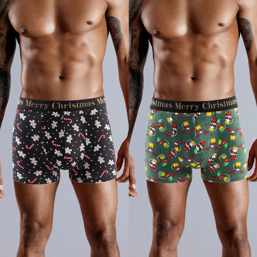 5pcs Christmas Print Men's Underpants Shorts Letter Waistband Boxer Briefs Brand Men Panties Cotton Underwear Man Boxers Trunks