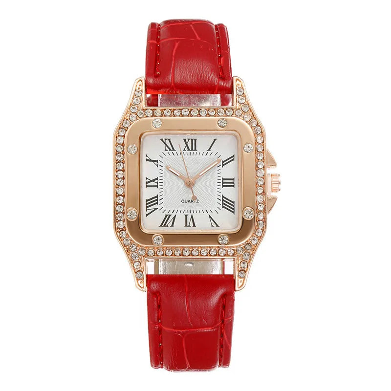 Square Women Watches Waterproof Luxury Rhinestone Quartz Wristwatch PU Leather Ladies Watch Female Ladies Watch Gift Wrist Watch