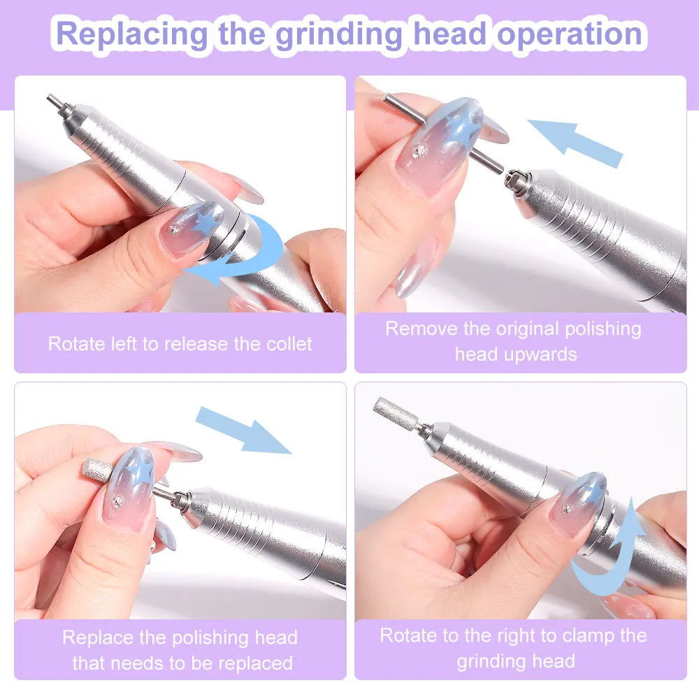 Nail Drill 45000 RPM Rechargeable Nails Electric File for Acrylic Gel Removing & Polishing Gel for Home/Salon Manicure Pedicure