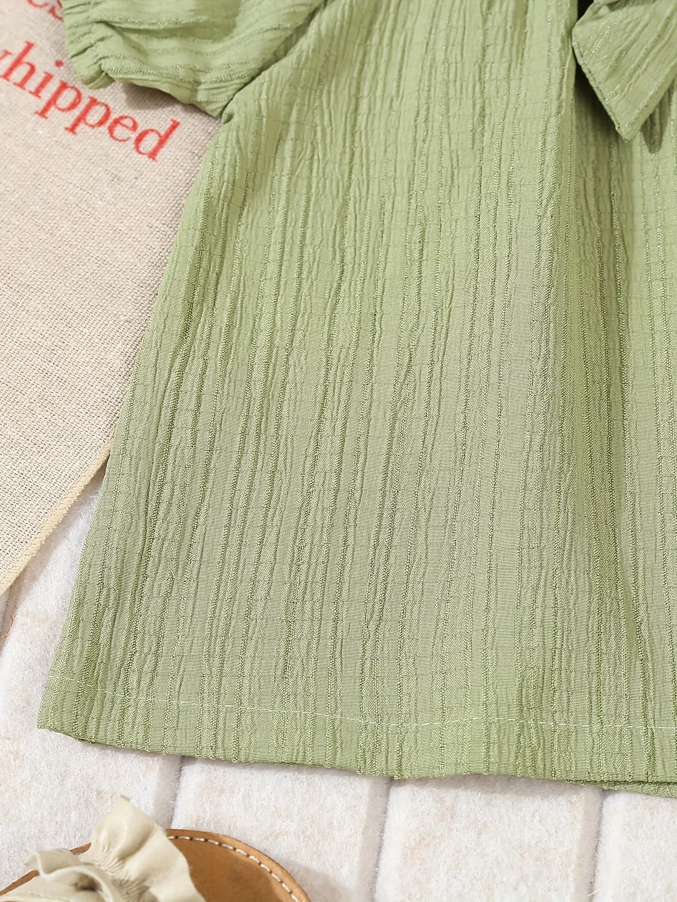 Cute Baby Girl Spring And Summer New Princess Sleeve Bow Top + Wave Stripe Casual Long Pants 2-Piece Set