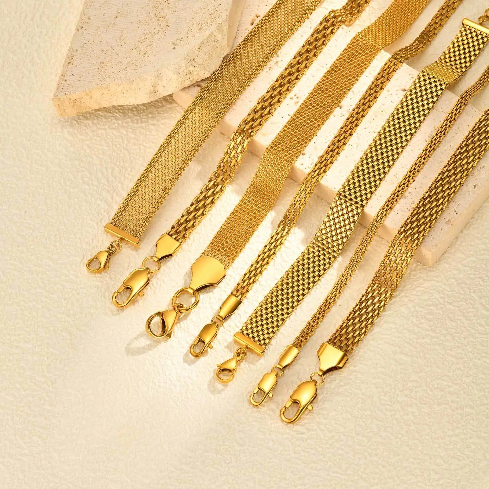 Stainless Steel 18K Gold Plated Bracelet for Women, Adjustable Weaving Mesh Chain, Exquisite Jewelry Gift