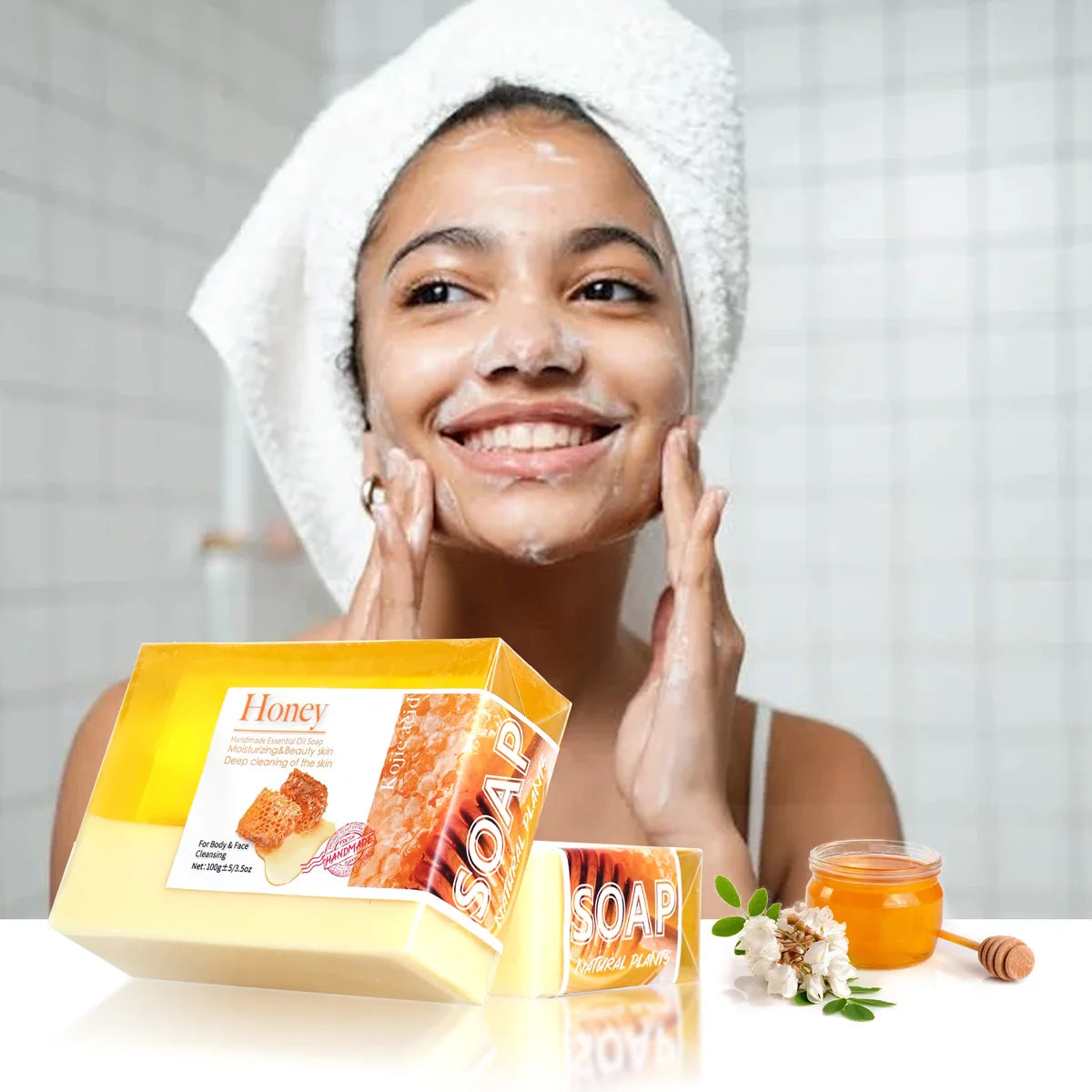 100g Honey Collagen Soap with Vitamin Niacinamide Facial Cleansing Soap Moisturizing Honey Face Wash Bar for Skin Care