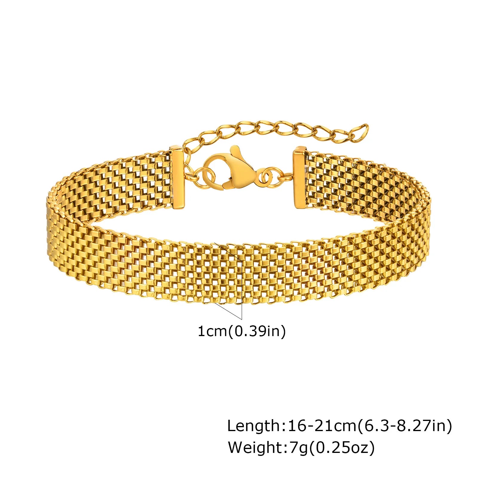 Stainless Steel 18K Gold Plated Bracelet for Women, Adjustable Weaving Mesh Chain, Exquisite Jewelry Gift