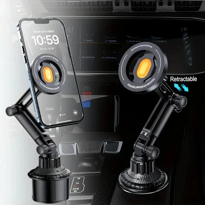 360° Rotation Magnetic Phone Holder for Car Cup Mount Compatible with Magsafe iPhone 16/15/14/13/12 Samsung Xiaomi Vehicle Cell
