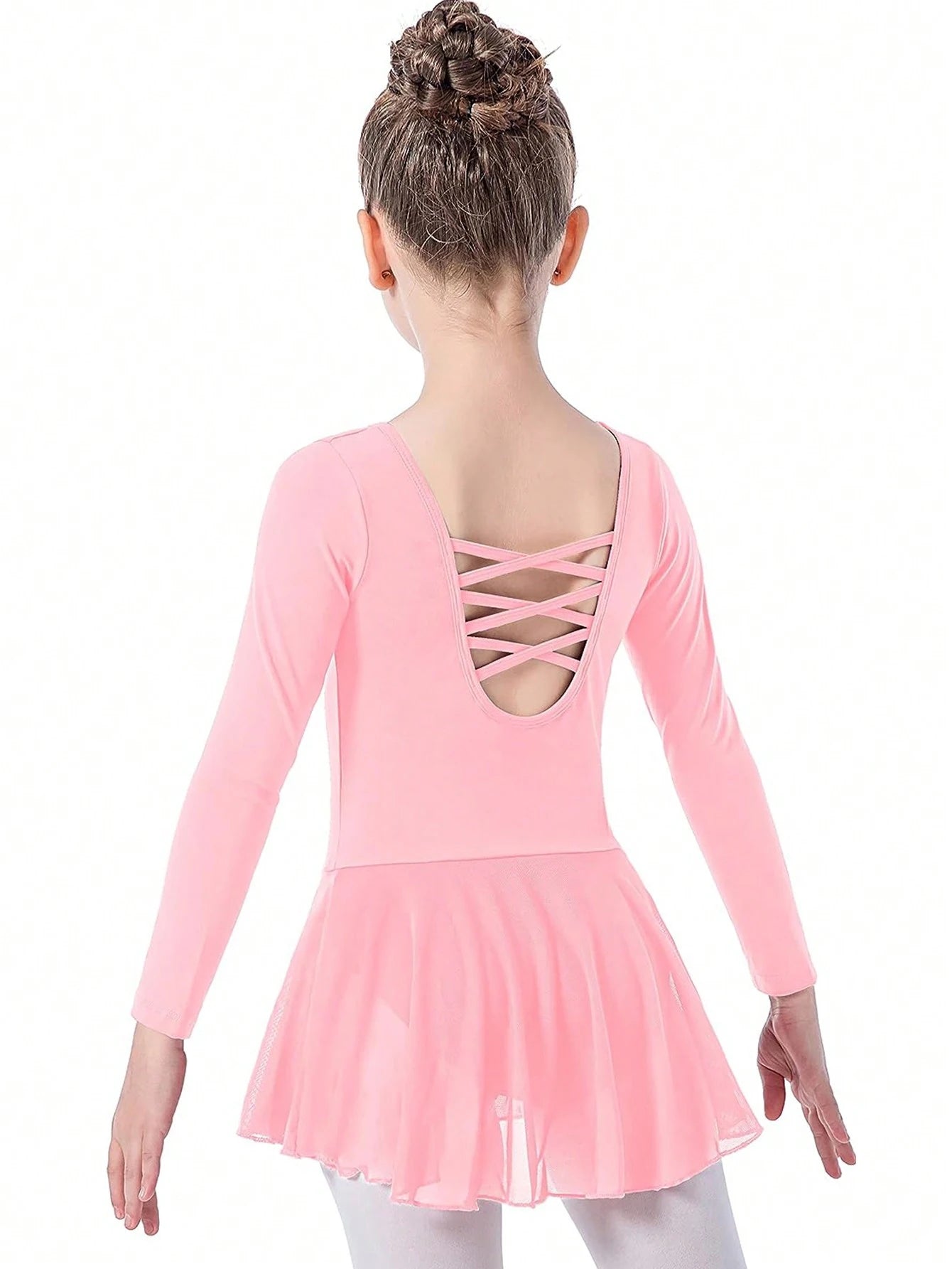 Girls' Ballet Leotard Toddler hollow out  Back Dorsal do alternately  Long Sleeve Skirt Kids Mesh Dance Dress