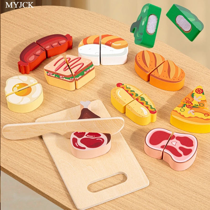 Simulation Kitchen Pretend Toy Wooden Classic Game Educational Toy For Children Kids Gift Cutting Fruit Vegetable Food Set
