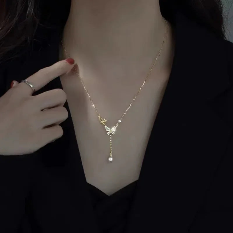 Stereoscopic Stainless Steel Will Not Fade Small Peach Heart  Golden Necklace for Women Love Heart Pendant Collarbone Chain Gift