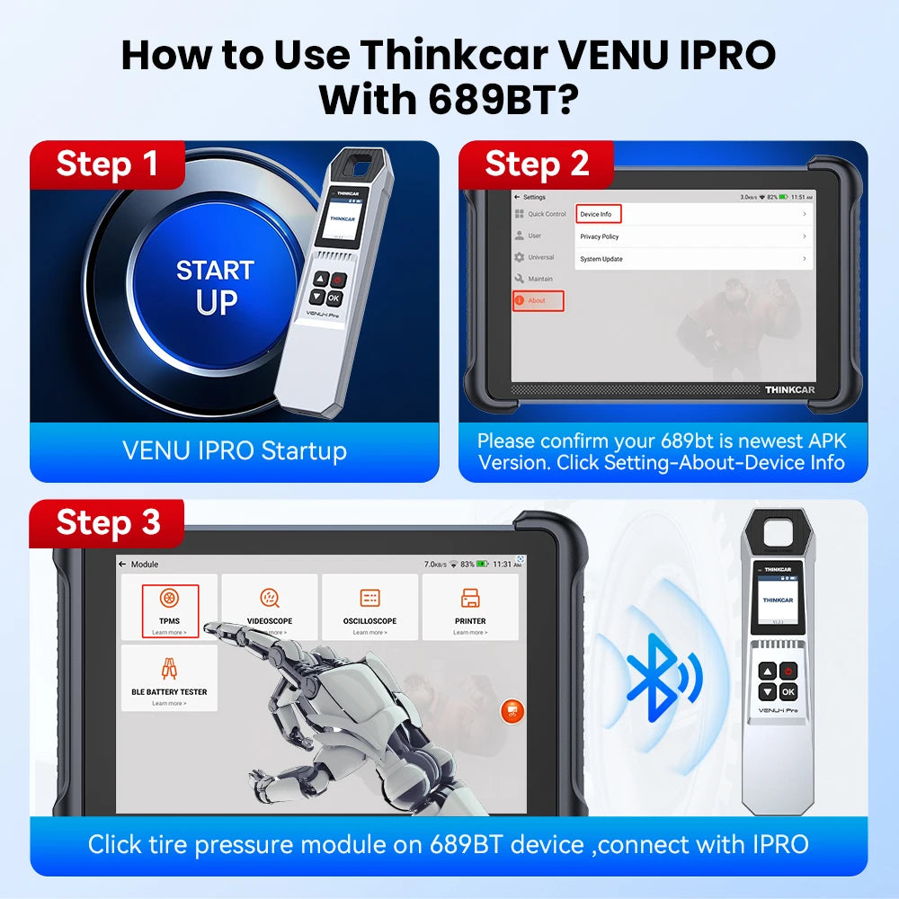 THINKCAR VENU IPRO Tire Pressure Inspection Tool 315MHz/433MHz TPMS Tire Repair Tool Sensor Activation Diagnostic Tool For 689BT