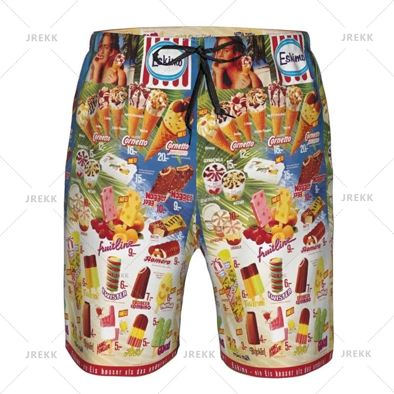 Ice Cream Poster Beach Shorts Men Kids Hot Sale Summer Popsicle Pattern Swimming Trunks Cool Street Oversized Short Pants