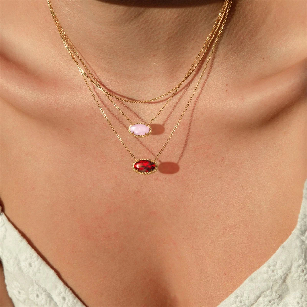 Hot selling necklace, colored zircon, natural stone, bone chain, oval, fashionable, popular, niche, personalized accessory