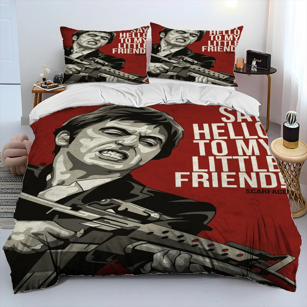 Movie Scarface Tony 3D Printing Comforter Bedding Set,Duvet Cover Bed Set Quilt Cover Pillowcase,King Queen Size Bedding Set Kid