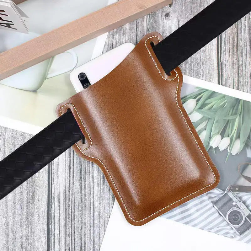 Fashion Men Belt PU Leather Waist Bag Case Vertical Multifunctional Portable Phone Waistpack Card Bag Travel Casual Phone Bags