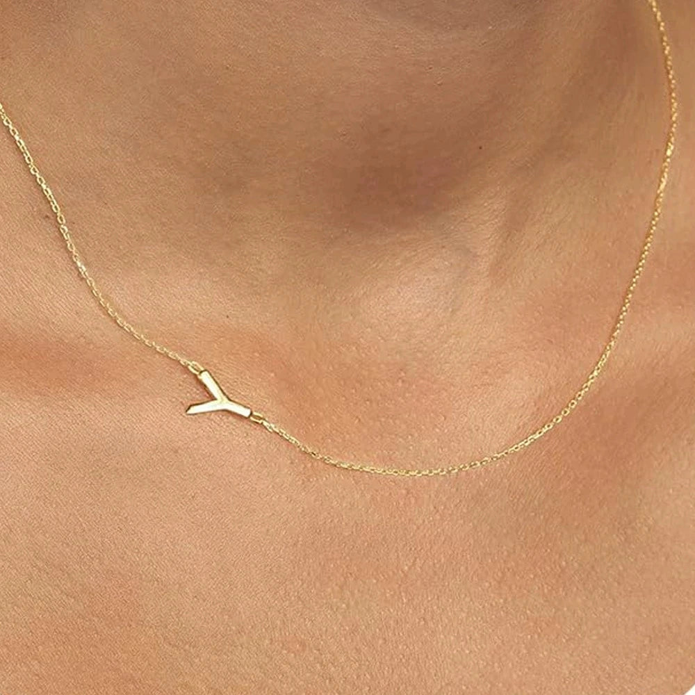 Sideways English Letter Initial Necklace 18K Gold Plated Stainless Steel Necklace Minimalist Initial Pendant Necklace for Women