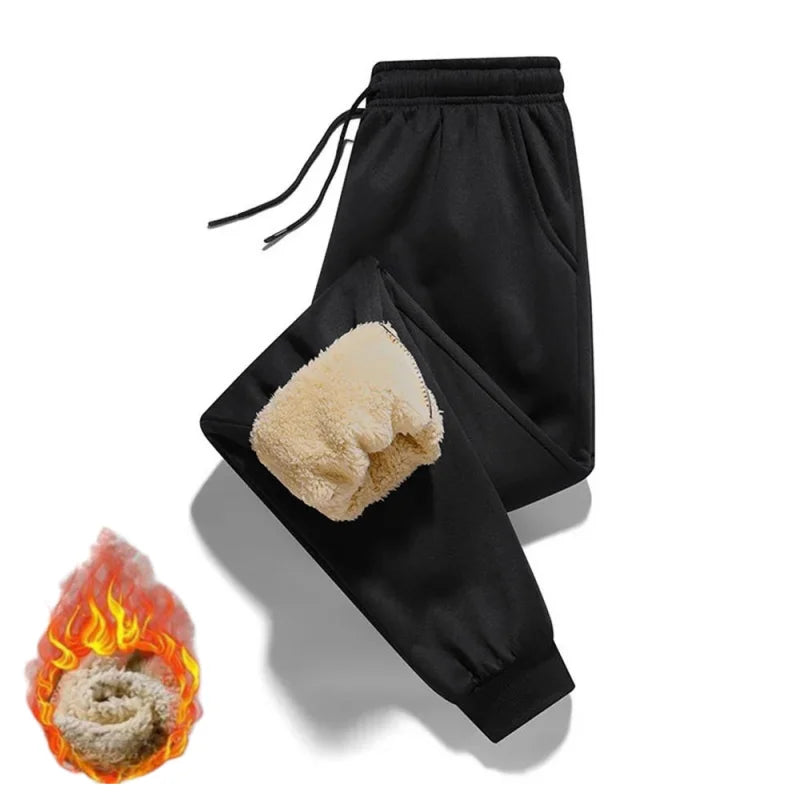 Autumn Winter Men's Lambswool Sweatpants Fashion Wide Loose Casual Men Fleece Thicken Warmer Sports Long Pants Joggers Trousers